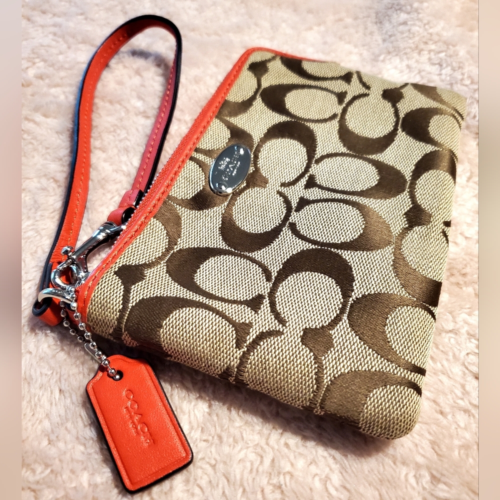 Orange Coach Logo Wristlet